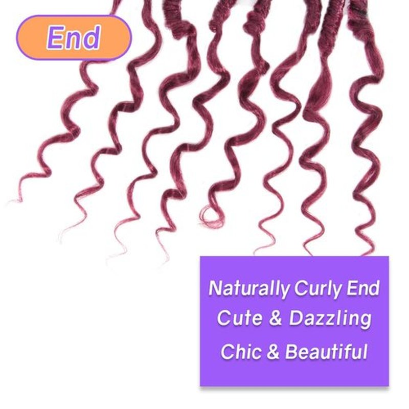 Crochet Butterfly Locs with Curly Ends 14 Inch, Boho Distressed Butterfly Locs Crochet Hair, Ombre Burgundy Bohemian Goddess Faux Butterfly Braids with Curly Ends (6 Packs, T118#)