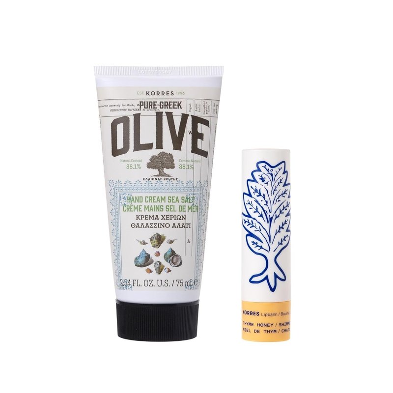 KORRES Moisturizing Botanical Duo - Hand & Lip Care Set | Olive Sea Salt Cream & Thyme Honey Balm