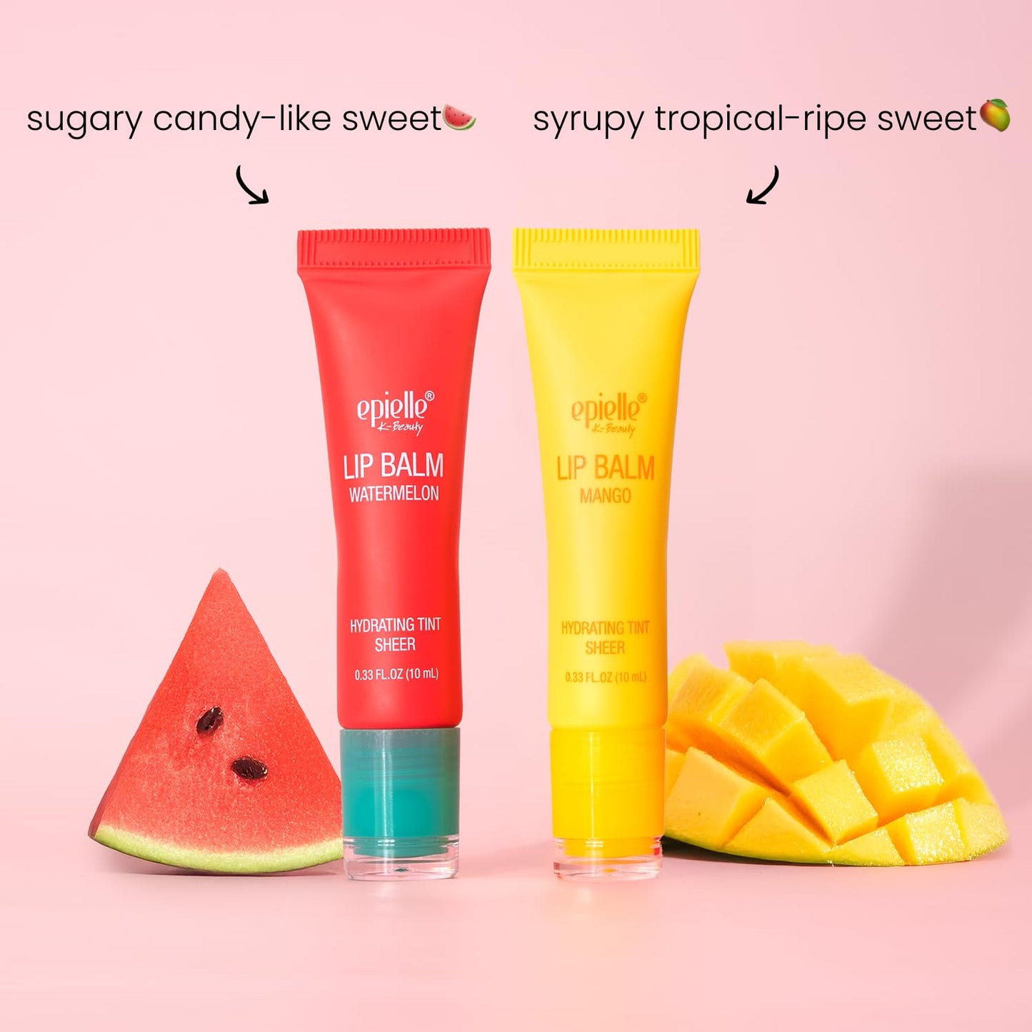 Epielle Lip Balm Duo Watermelon & Mango, Hydrating Tint Sheer, Shea butter & Fruit Extract, Kbeauty, Stocking Stuffers