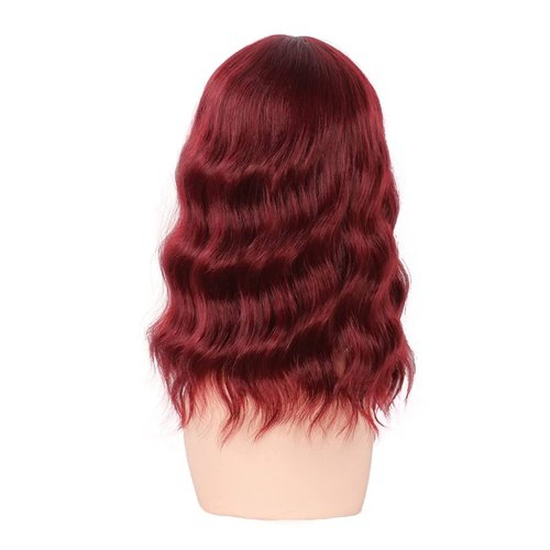 LYNLYSHAN Wine Red Color Wigs Curly Bob Wig with Bangs Short Wavy Wigs for Women Bob Style Synthetic Heat Resistant Bob Wigs