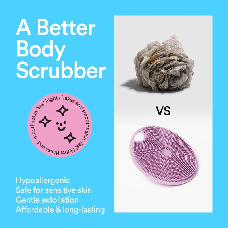 Boie USA Body Scrubber - Hygienic Silicone Exfoliating Loofah Alternative | Gentle on Sensitive Skin, BPA-Free, Blue