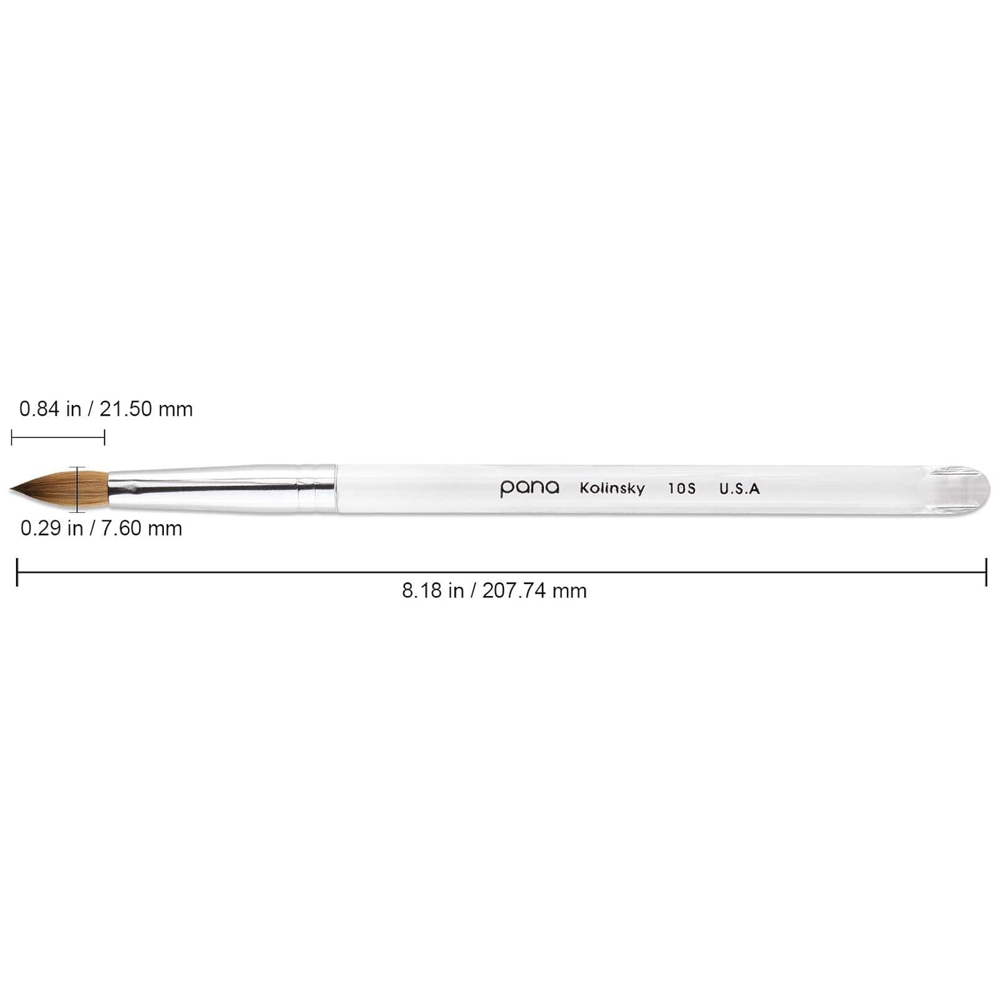 Size 10 PANA Pure Kolinsky Acrylic Nail Brush - Oval Crimped Clear Handle