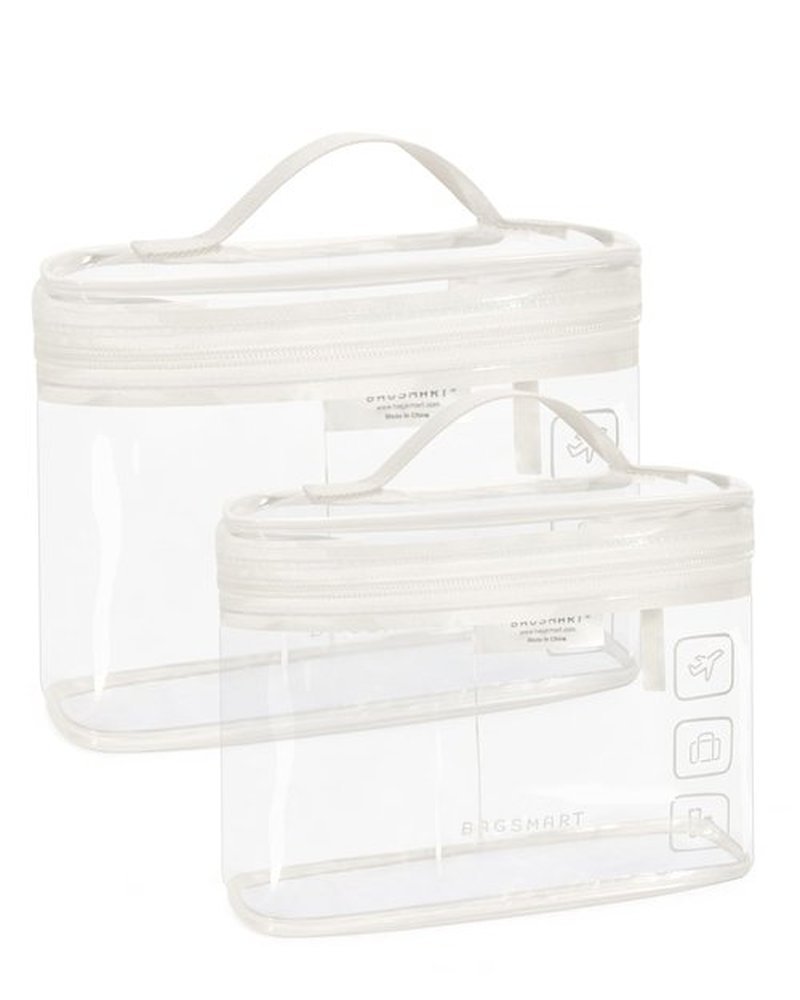BAGSMART TSA Approved Toiletry Bag, 2 Pack Clear Makeup Cosmetic Bag Organizer, Quart Size Travel Bag for Toiletries, Carry-on Travel Accessories Essentials, White-2pcs