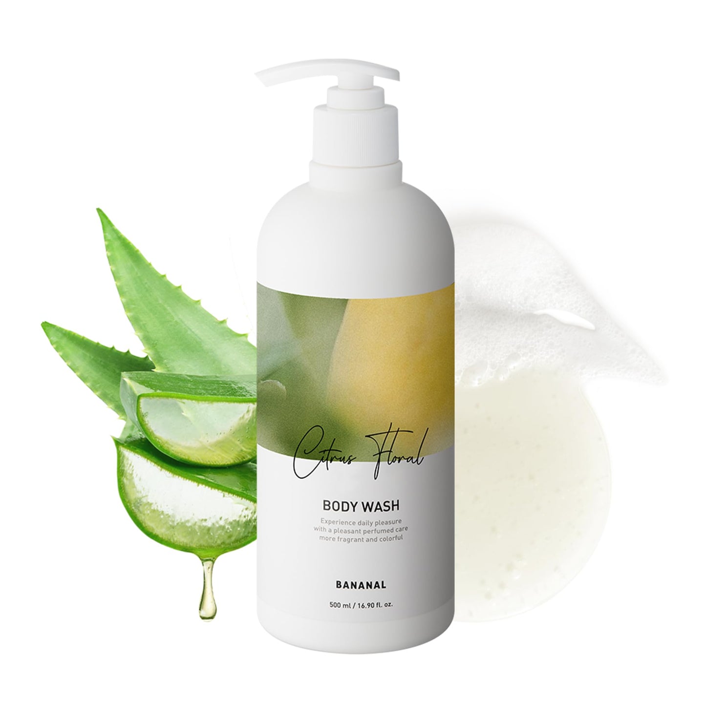 BANANAL Korean Body Wash with Hyaluronic Acid & Aloe – Hydrating Moisturizing Cleanser for All Skin – Infused with Natural Extracts – Paraben & Silicone-Free – Citrus Floral, 500ml / 16.9 fl oz