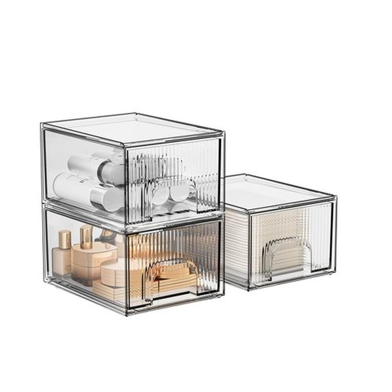 ZHIAI 3 Pack Clear Stackable Storage Drawer, Acrylic Drawer, Cosmetic Organizer, Plastic Organizer for Dresser, Under, Kitchen Cabinet, Pantry, Home Organization and Storage