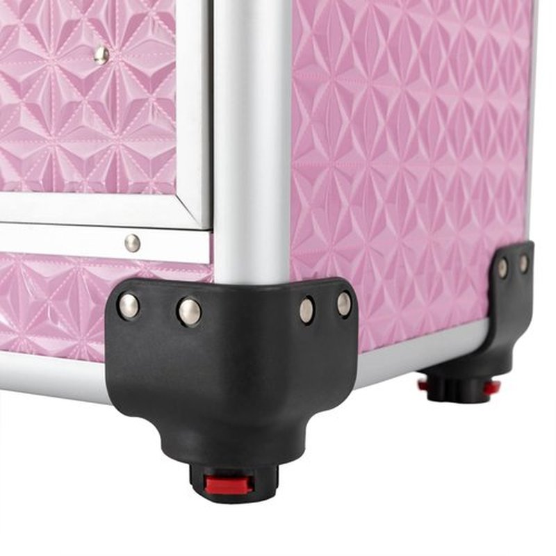 Rolling Makeup Train Case Cosmetic Box Portable Makeup Case Organizer with 7 Compartments and a Drawer Makeup Storage with Lock for Cosmetologist Aesthetic Supplies Traveling Makeup Box, Pink