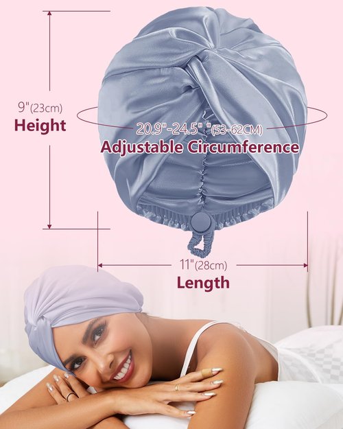 HFRHTGY Adjustable Silk Satin Hair Bonnet for Sleeping, Double Layer Hair Wrap Sleep Cap Turban for Women Men, Curly Straight Hair Long Large Braid Unisex (Slate Blue 112)