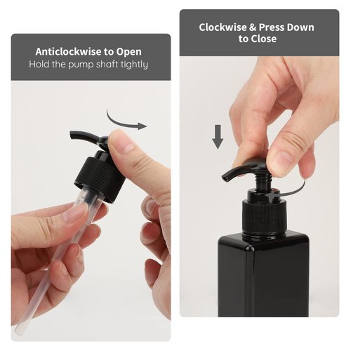 Segbeauty Black Plastic Square Shower Dispenser, 4pcs 3.4oz Empty Hand Soap Bottles with Label, 100ml Refillable Press Pump Portable Lotion Dispenser Liquid Container for Travel Bathroom Hotel Kitchen
