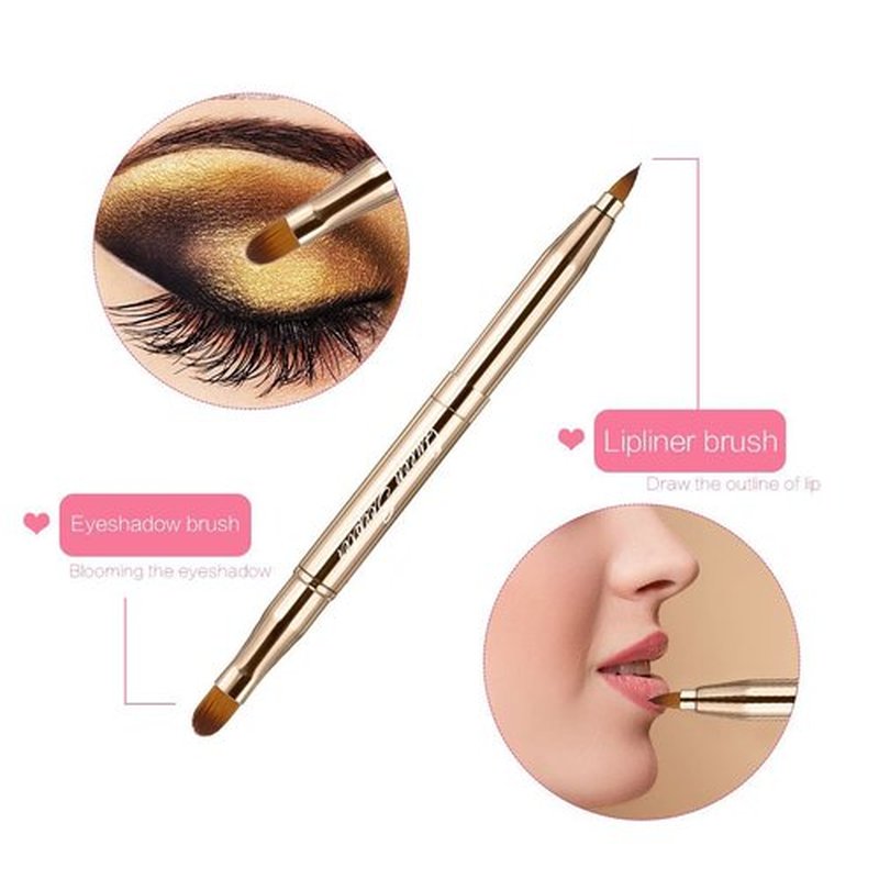 Retractable Eyebrow Eyelash Lip Brush Makeup Brush Double-Sided Soft With Cap Concealer Eyeliner For Travel Cosmetic Brushes, gold color