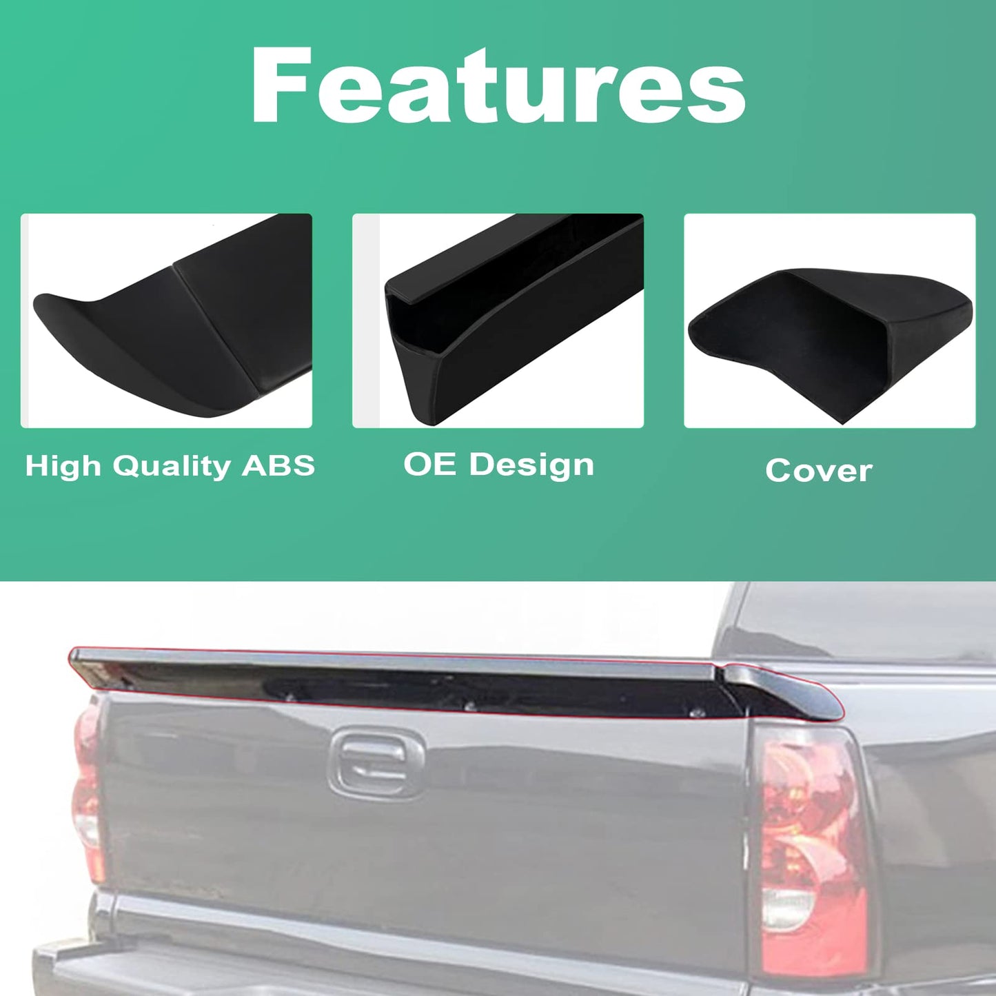 SCITOO Matte Black PU Rear Tailgate Cover Protector Wing Spoiler Lip Replacement fit for 1999-2006 for Chevy Silverado Sierra