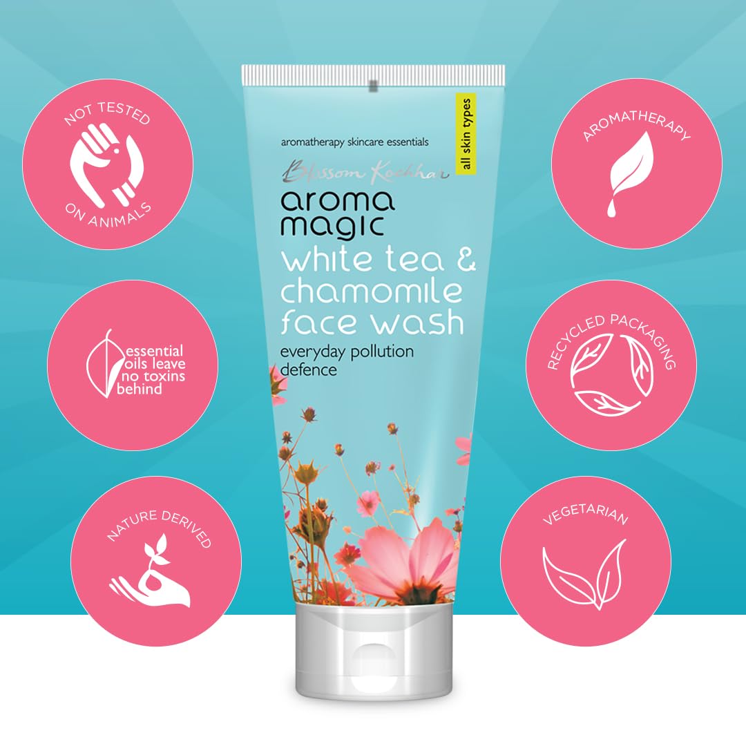 Aroma Magic White Tea & Chamomile Face Wash | Free Radical Damage Protection | Reduces Signs of Aging | Refreshing & Soothing | for All Skin Types | 3.38 Fl Oz/100ml