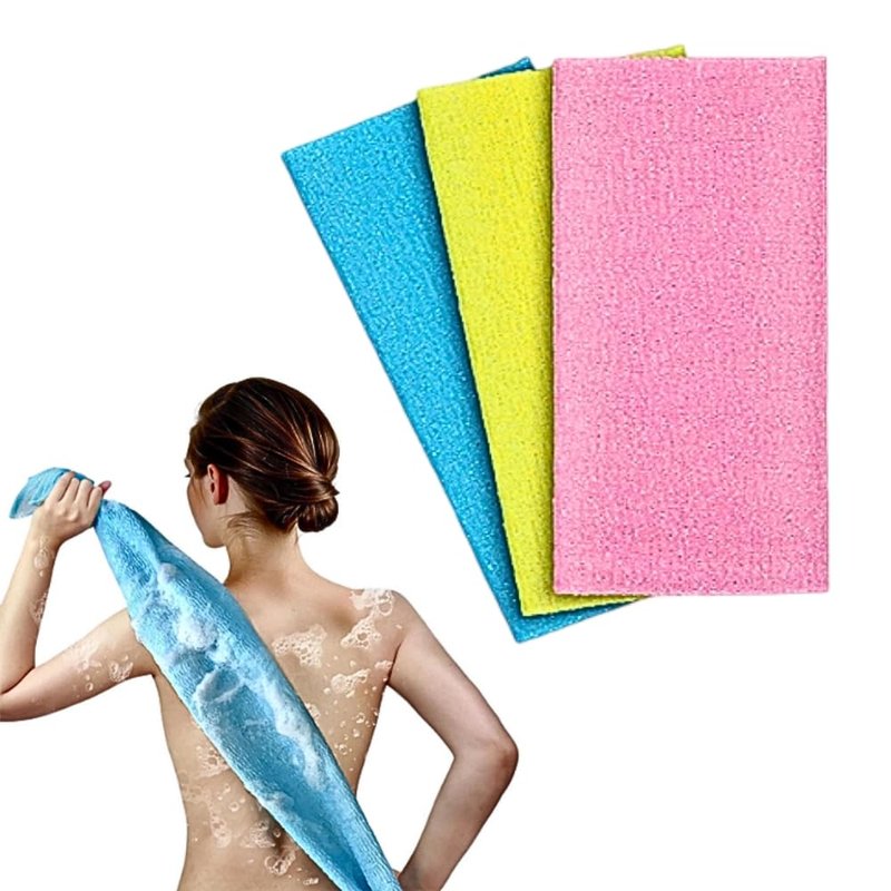 Exfoliating Washcloth Body Scrubber Back Scrubber for Shower Japanese Beauty Washcloth Bath Wash Cloth Korean Exfoliation Luffah Towel Net Sponge Loofah Body Scrub 3 Pack