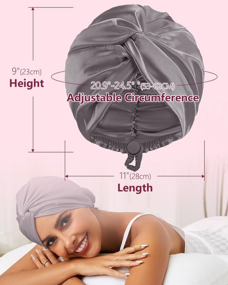 HFRHTGY Adjustable Silk Satin Hair Bonnet for Sleeping, Double Layer Hair Wrap Sleep Cap Turban for Women Men, Curly Straight Hair Long Large Braid Unisex (Charcoal Gray 45)