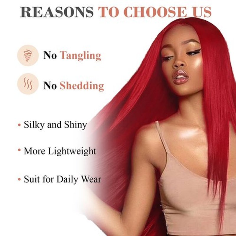 Lady Hanne Long Red Wigs Silky Straight Middle Part Mermaid Red Wig for Women Heat Resistant Synthetic Hair Red Wigs for Daily Party Cosplay