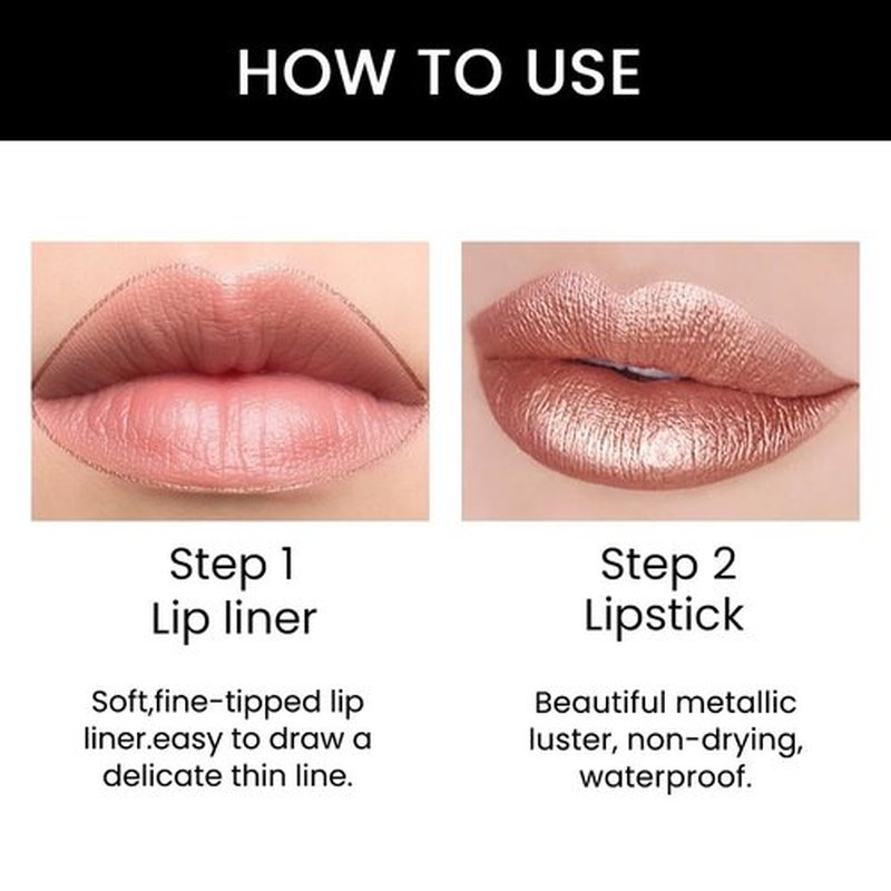 2 in 1 Brown Matte Lip Liner & Lipstick Combination, DNM Metallic Dual Ended Lipstick, Lip Liner, Lip Gloss, 24 Hour all Day Long-Lasting Waterproof Lipliners Pencil for Women Lip Makeup Gift Set 19#