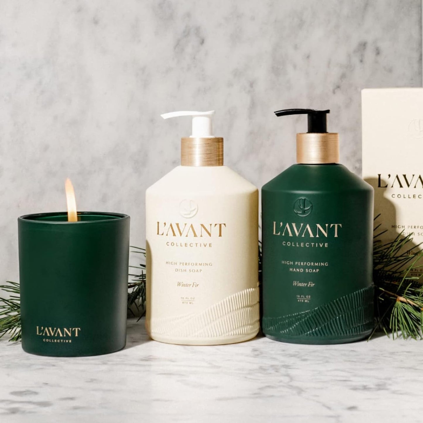L'AVANT Collective Hand Soap & Dish Soap Winter Fir | High Performing Formula Luxurious Ingredients Soft & Smooth Hands & Dishes | 2 Glass Bottles Kitchen Accessories Home Decor Hostess Gifts