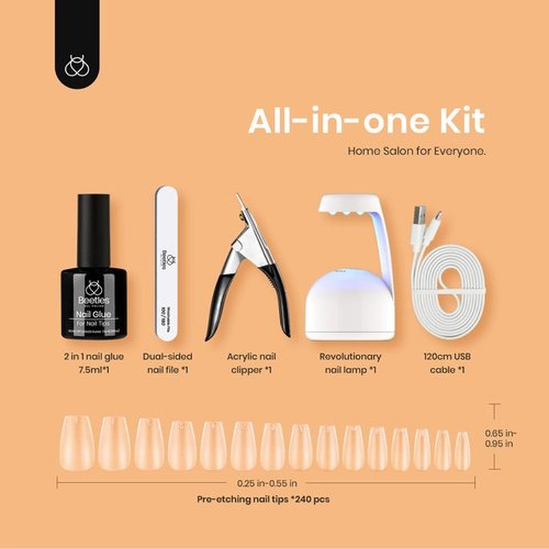 Beetles Gel Polish Nail Extension Kit,240 Pcs Pre Shaped Short Coffin Nail Tips Full Matte Gelly Tips&5 in 1 Nail Glue Base Coat Innovative Uv Led Lamp for DIY Easy Home Manicure Gift