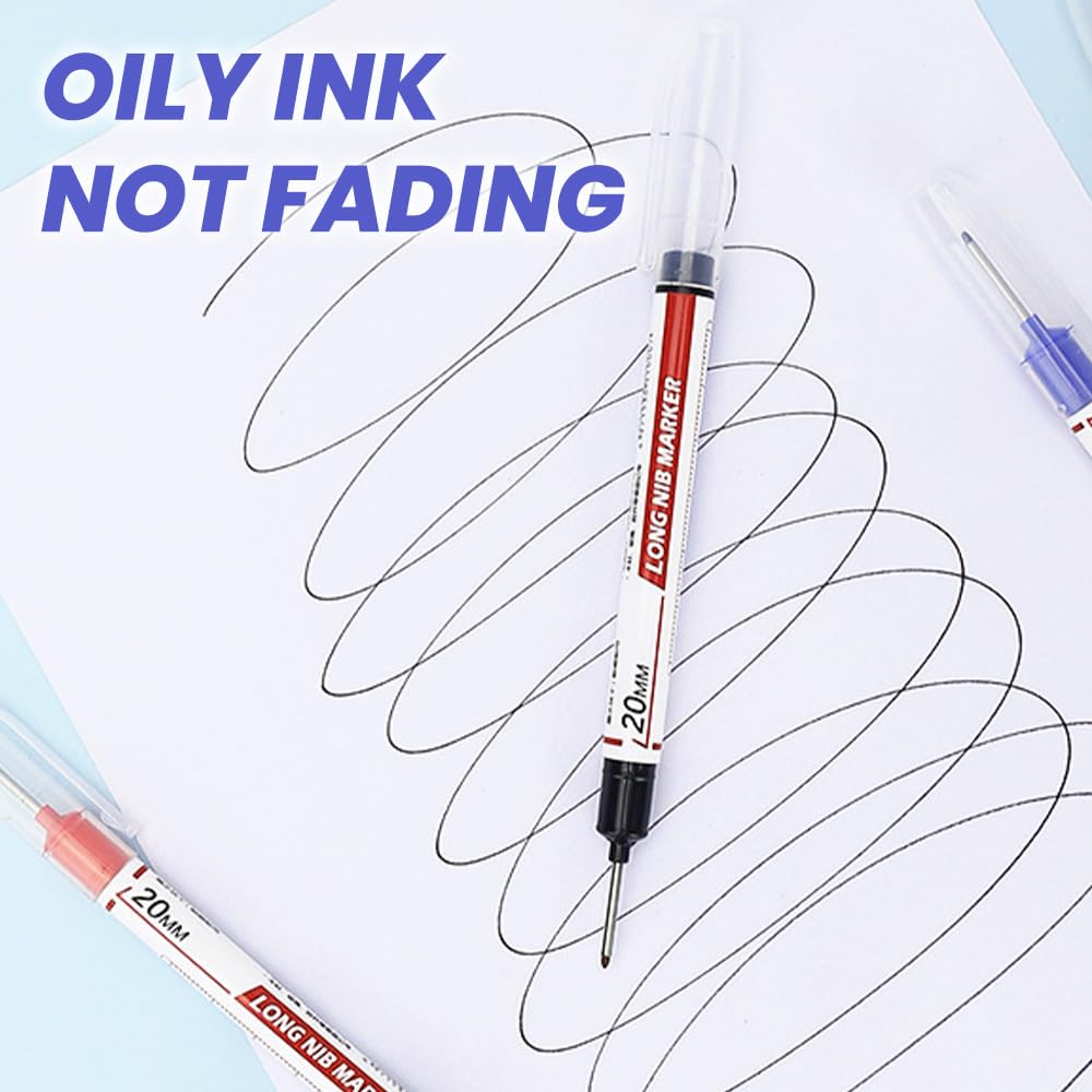 5PCS Long Head Deep Hole Marker Pens, 20mm Deep Reach Markers, Waterproof Construction Markers Marking Tool, Long Nose Marker, Permanent Markers Carpenter Ink Marker Pens, Metal Marking Pen (A-BK)