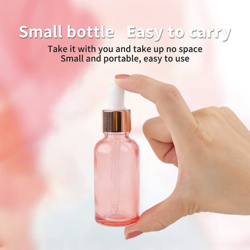 Kesell 8 Pack 30ml Pink Dropper Bottles, 1 oz Empty Refillable Glass Sample Vials for Essential Oils DIY Perfume Container, With Rose-Gold Cap And 3 Funnel