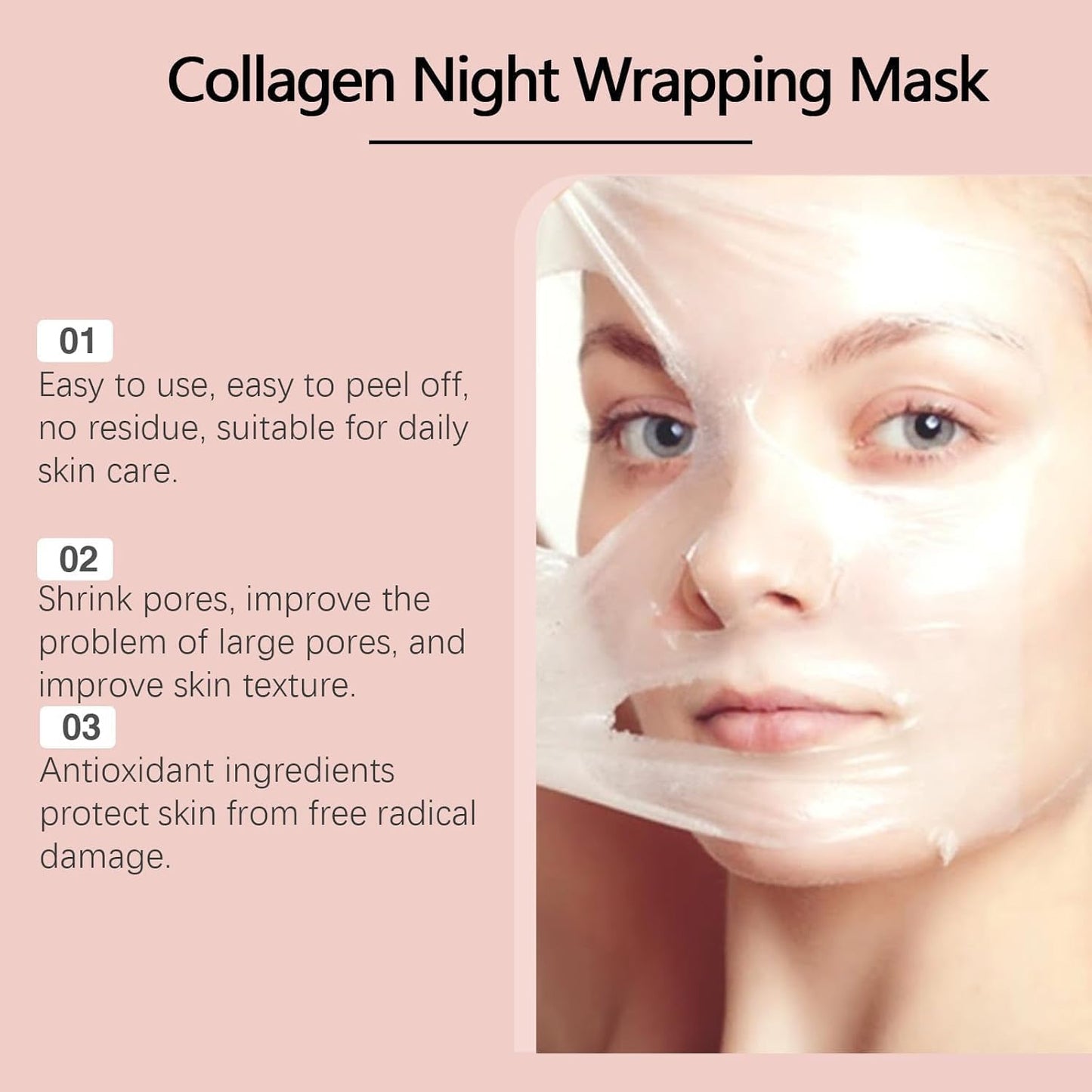 Collagen Mask – Collagen Night Wrapping Mask, Peel-Off Overnight Sleeping Mask for Hydrating, Smooth, Refreshed Skin, Easy Peel Skincare, 2.54 fl oz (1 Pack)