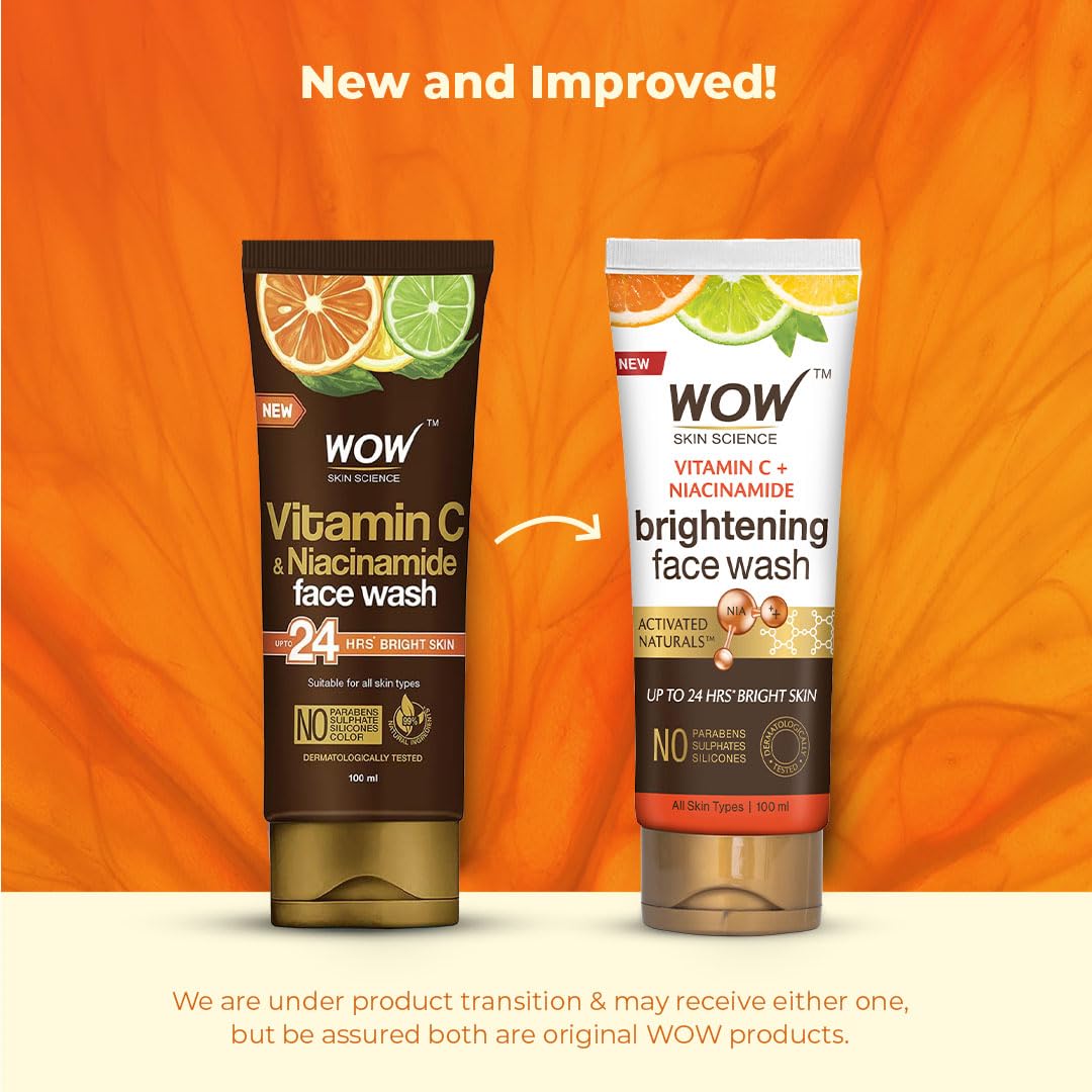 WOW Brightening Vitamin C Face Wash - No Parabens, Sulphate, Silicones, Color & Synthetic Fragrance - 100mL