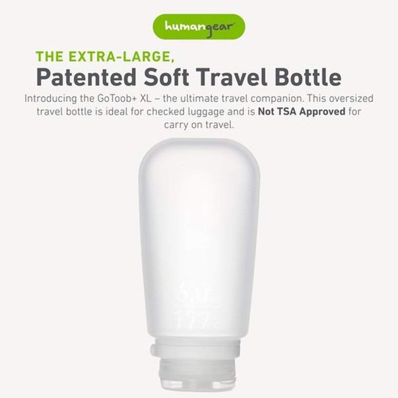 humangear GoToob+ (XL) | Refillable Silicone Travel Bottle | Locking Lid | Food-Safe Material | Clear, XL (6 fl.oz.; 177ml)