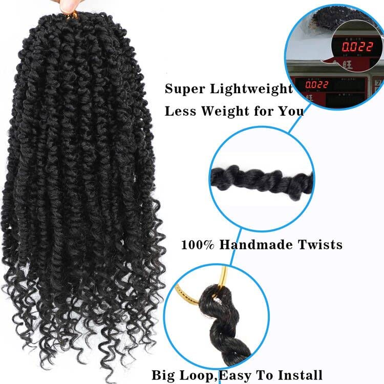 Pretwisted passion twist hair, 8 Inch 9 Packs Passion Twist Crochet Hair,Soft Black Pre Twisted and Looped Crochet Hair For Women Short Black Curly Crochet Twists Braids(8",1B#)