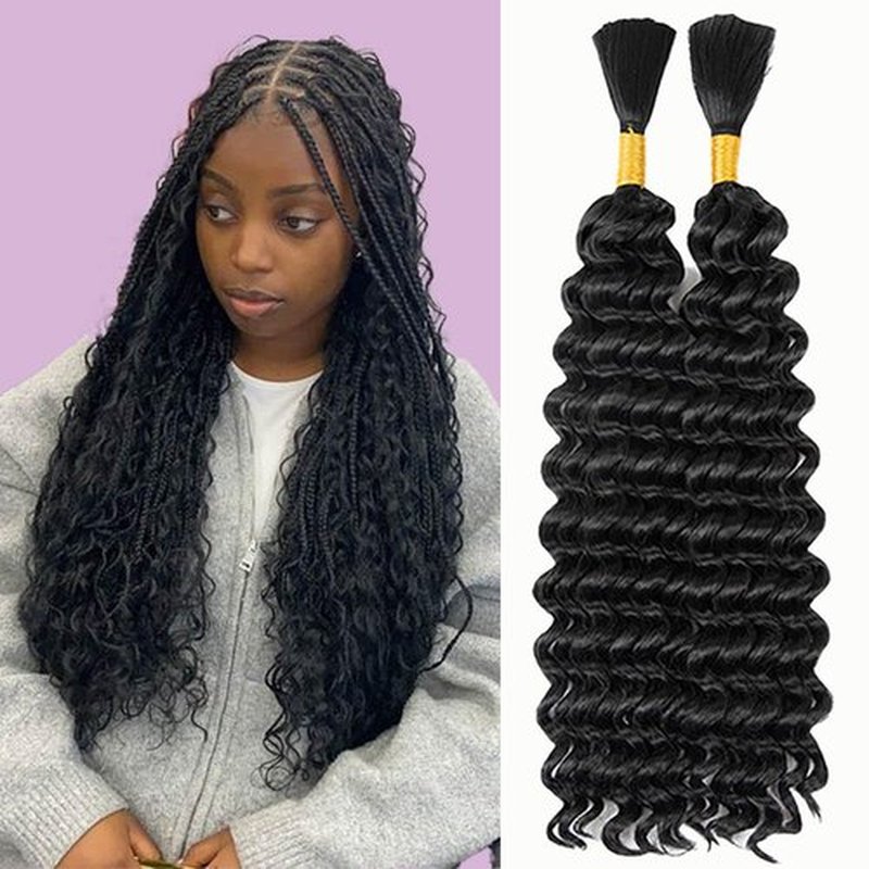 Deep Wave Bulk hair for Braiding Wet and Wavy Micro Braiding No Weft Faux Deep Wave Braiding Hair Extensions for Box Boho Braids 145g with 2Bundles #1B (14 Inch)