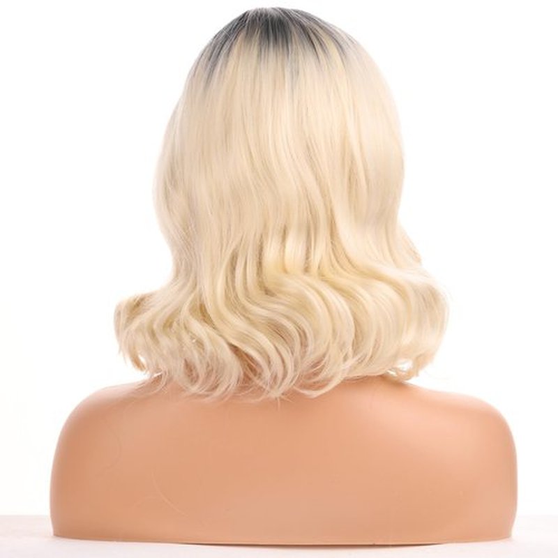 BERON Blonde Ombre Women Wig Girls Short Curly Wavy Hair Wigs Dark Roots Shoulder Length Synthetic Wigs for Daily or Cosplay Used
