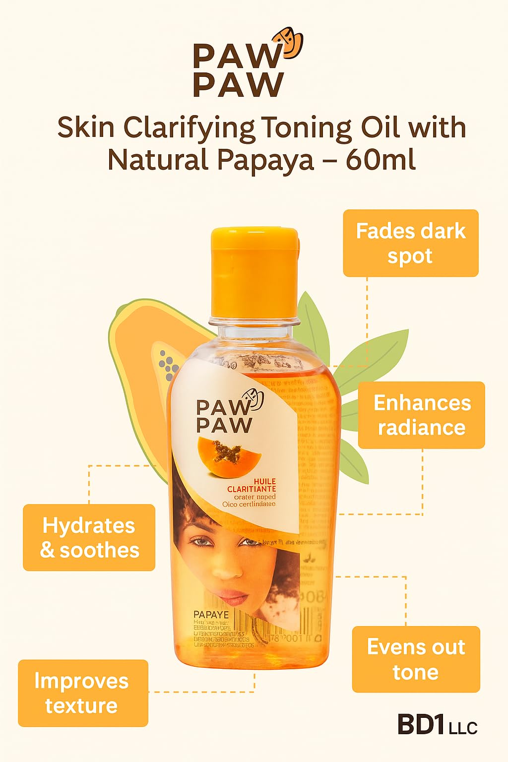 PAW PAW Skin Oil with Natural Papaya Extract – Nourishing & Smoothing Daily Body Moisturizer – 60ml, Pack of 4