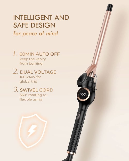 Small Curling Iron 1/2 Inch Barrel, Tiny Curling Wand for Short Hair, Ceramic Tourmaline Hair Curling Iron Double Voltage(100-240V)