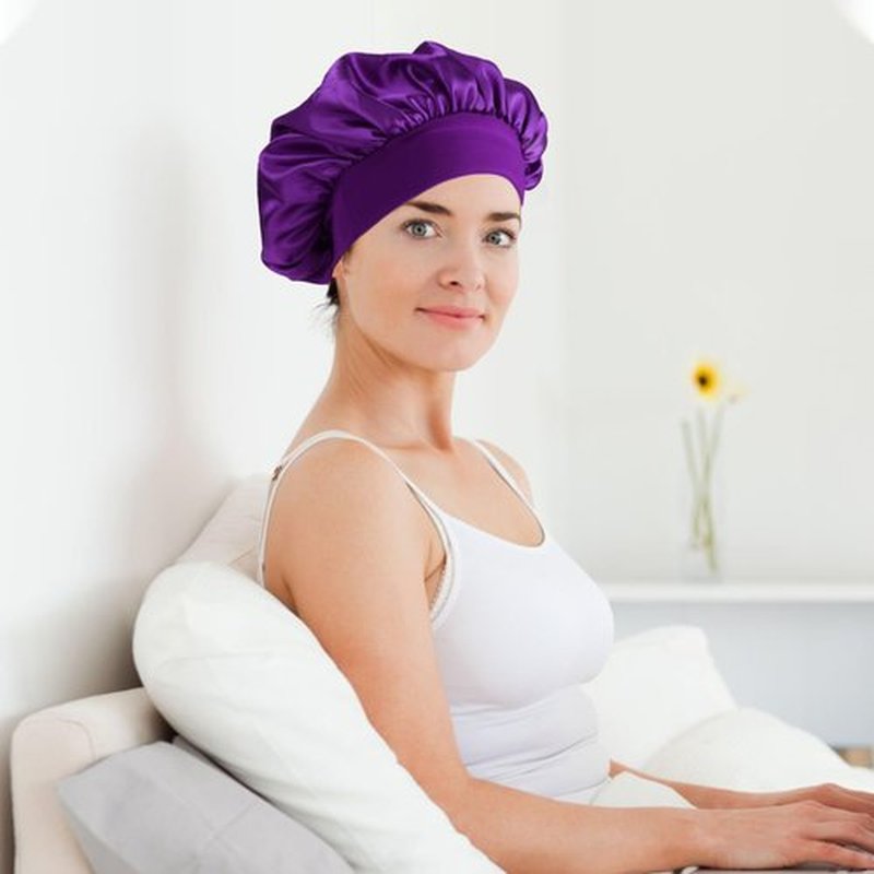 12 Pieces Satin Bonnet Hat For Women Sleeping Shower Caps Curly Hair Silky Bonnet Hair Wrap (Purple)