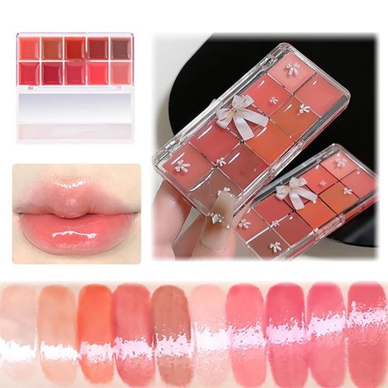 Jelly Lip Gloss Palette, 10 Color Lip Palette, High-Pigmented Lipstick Set, Long-Lasting Lip Gloss, Vibrant Lip Shades For Women Girls (Low Saturation Palette, 1)