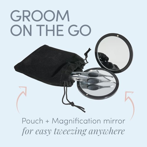 Tweezer Guru Pro Illuminating Eyebrow Tweezers for Women & Men Professional Stainless Steel Slanted Tweezers with LED Light Mirror Pouch Precision Tweezers for Brow Facial Hair Ingrown Hair Silver