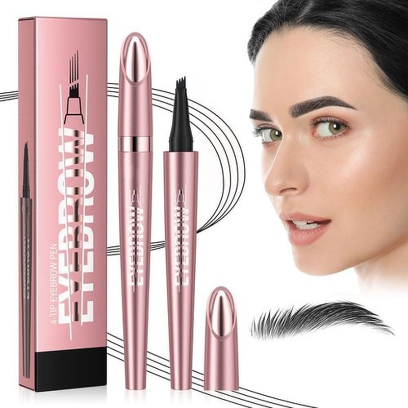 2024 New Microblading Eyebrow Pen, 3D Waterproof Microblading Eyebrow Pencil, 4-Tip Waterproof Eyebrow Pen, Natural Makeup Long-Lasting Fine Stroke Magic Eyebrow Pencil (Black)