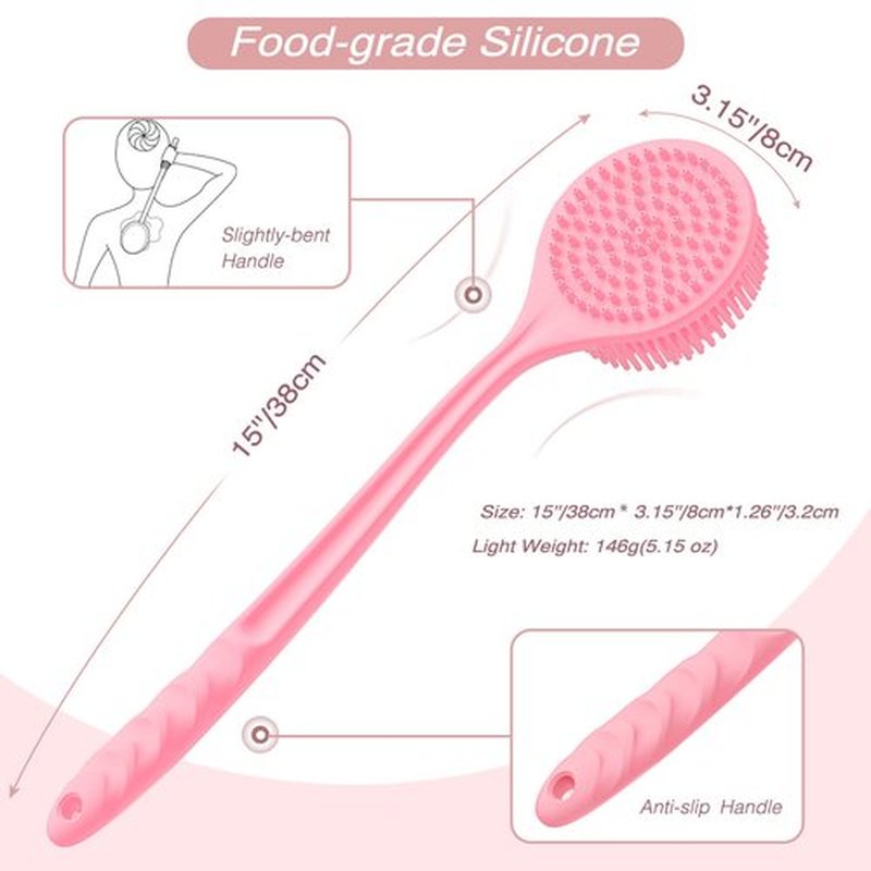 Manmihealth Silicone Back Scrubber (Thick Bristles) & Bath Glove & Face Brush Set(3PCS), Super-Exfoliating & Lathering Body Scrubber, Shower Brush, Face Scrubber Combination, with a Free Hook.(Pink)