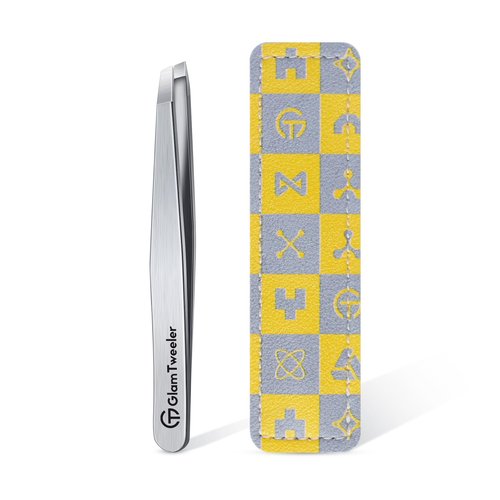 Expert Slant Tip Tweezers with Leather Case, GlamTweeler Sharp & Precision Stainless Steel Tweezer for Eyebrows, Facial Hair and Fine Hairs Removal (Silver)