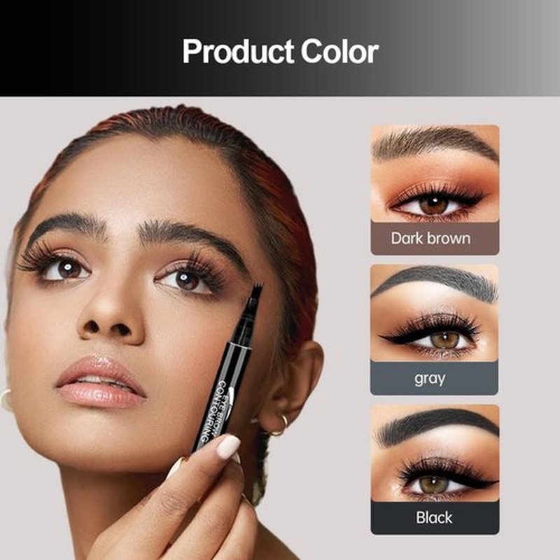 2PCS 4-Head Split Waterproof Eyebrow Pencil, 3D Microblading Eyebrow Pen Eye Brow Pencils with 4 Tip, Creates Natural Looking Brows Eye Eyebrow Makeup Eyebrow Pen for Women, Last All Day (Gray)