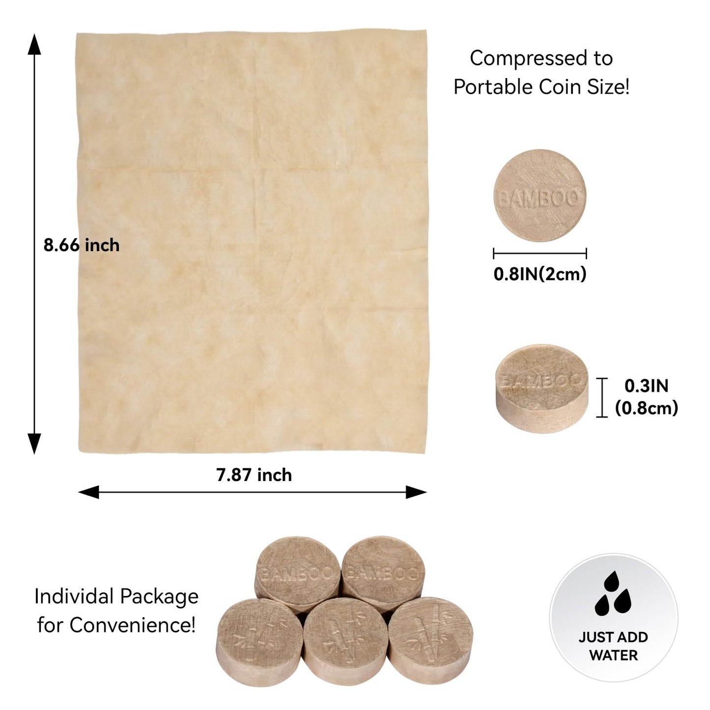 Lekoch Bamboo Compressed Face Towels - Biodegradable Absorbent Cloths for Hiking, Gym & Daily Cleansing | Quick-Dry, Durable, All-Season Use‌ 100 - Pcs with Bundled bag