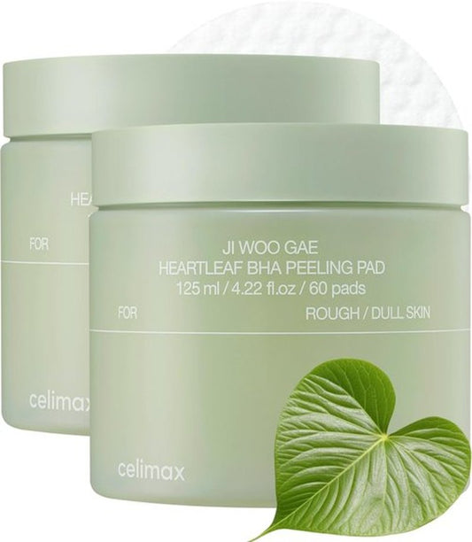 celimax Ji.Woo.Gae Heartleaf BHA Peeling Pad Double Edition | with Heartleaf Extracts, Exfoliating Toner Pads, Facial Peels, Hydrating, For Troubled Skin & Breakouts, Mother's Day Gift (60pads*2)