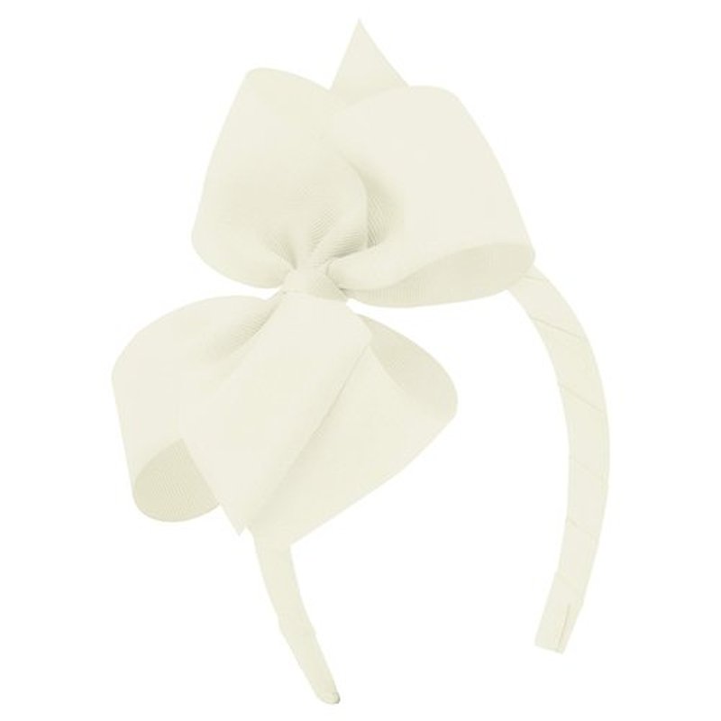 Wee Ones Girls' Classic Grosgrain Hair Bow on a Wrapped Headband, Stylish For All Hair Types, Small King Bow, Antique White