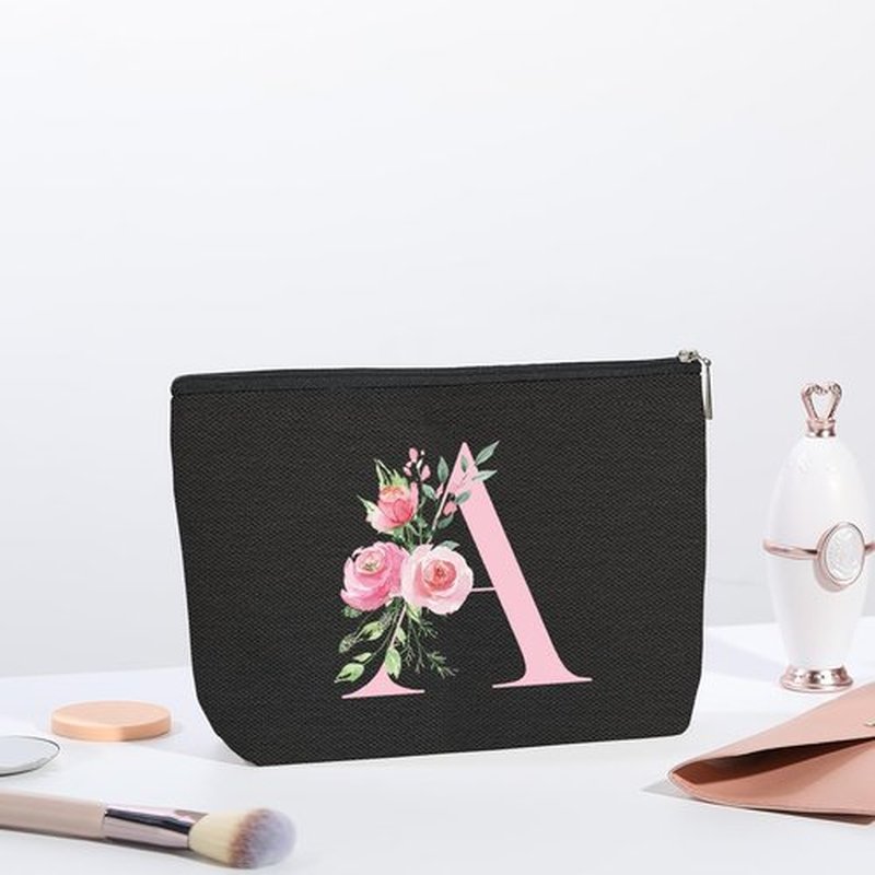 kdxpbpz A-Z Personalized Cosmetic Bag Monogrammed Makeup Bags Bridesmaid Gifts Custom Toiletry Pouch Gifts for Women Mom Best Friend Sister Bride Bridesmaid (A)