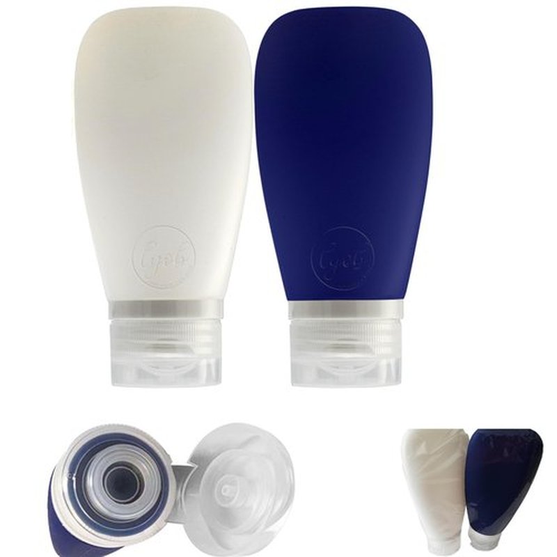 LYOB Travel Bottles for Toiletries, TSA Approved 3oz Leak Proof Silicone Refillable Squeeze Travel Size Containers BPA Free for Cleansers, Lotions, Shampoo 2pk (Navy Blue-White) Stocking Stuffers