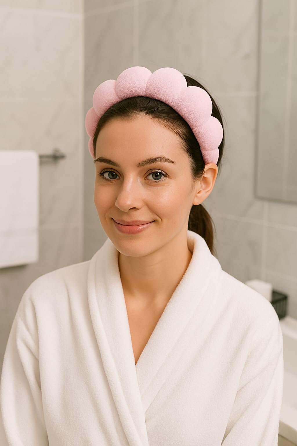 Shimmer Anna Shine 5-Piece Spa Gift Set – Pink Facial Headband, Hair Clip & Wristbands, One-Size Skincare Accessories for Makeup, Face Washing & Self-Care