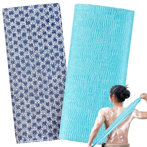 2 Pieces Exfoliating Washcloth Shower Towel African Net Sponge Japanese Wash Cloth Face Exfoliating Sponge Loofah Exfoliating Body Scrubber for Body Exfoliation (Blue)
