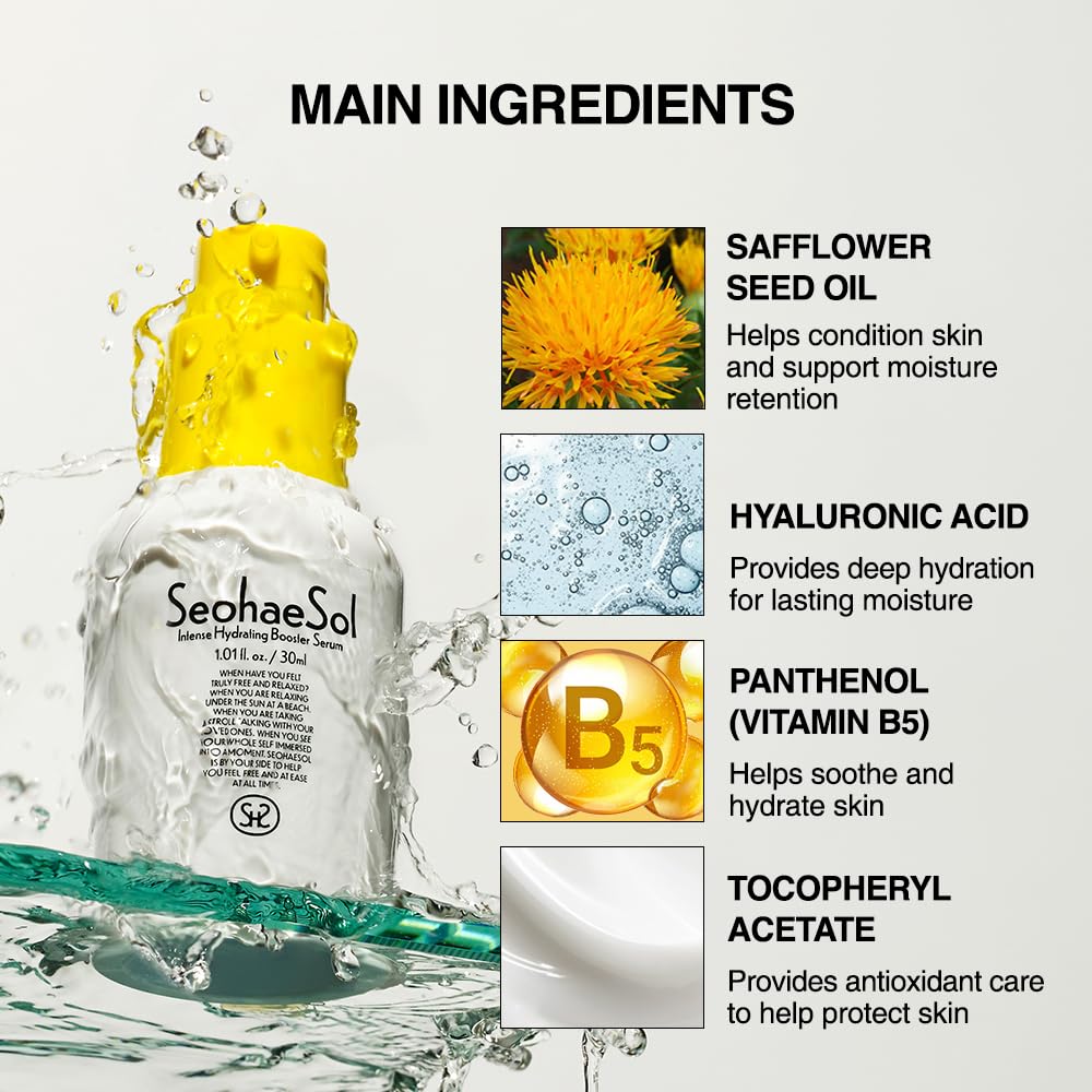 SeohaeSol Intense Hydrating Booster Serum 30ml, Hydrating Face Serum with Niacinamide, Hyaluronic Acid & Panthenol, Moisture Barrier Support, Lightweight Non-Sticky for Dry Sensitive Skin