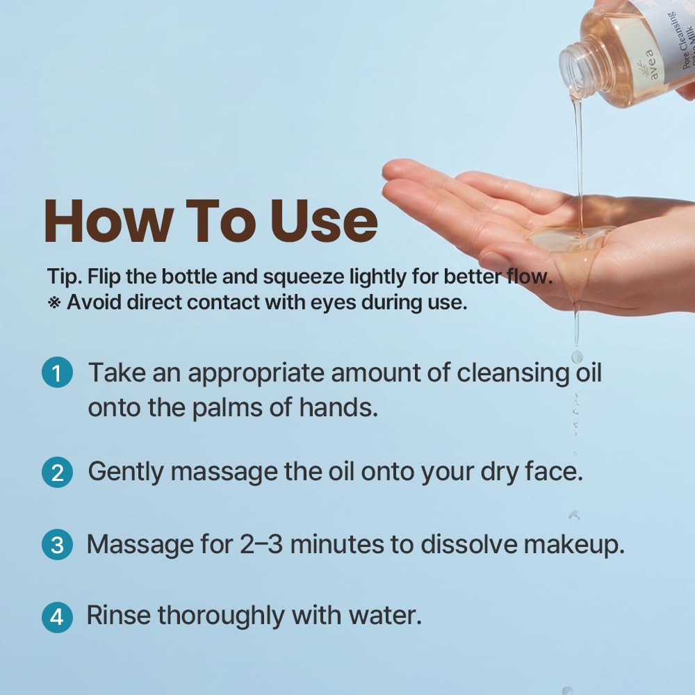 AVEA Pore Cleansing Oil to Milk - Traditional Korean Schisandra Seed Oil | Madecassoside & Asiaticoside | Gentle Hydrating Cleanser for Refining & Smoothing - 3.38 fl oz / 100ml