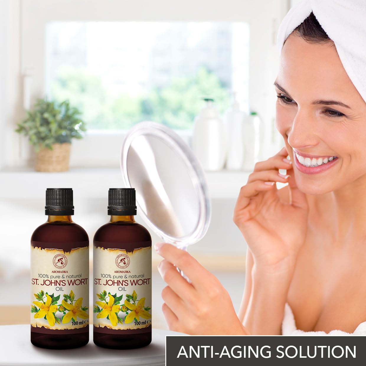 AROMATIKA St Johns Wort Oil 6.8 oz (2 * 100ml) - Hypericum Perforatum - Carrier Oil for Essential Oils - Oil for Skin - Hair Oil - Body Oil - Face Oil - Bath Oil