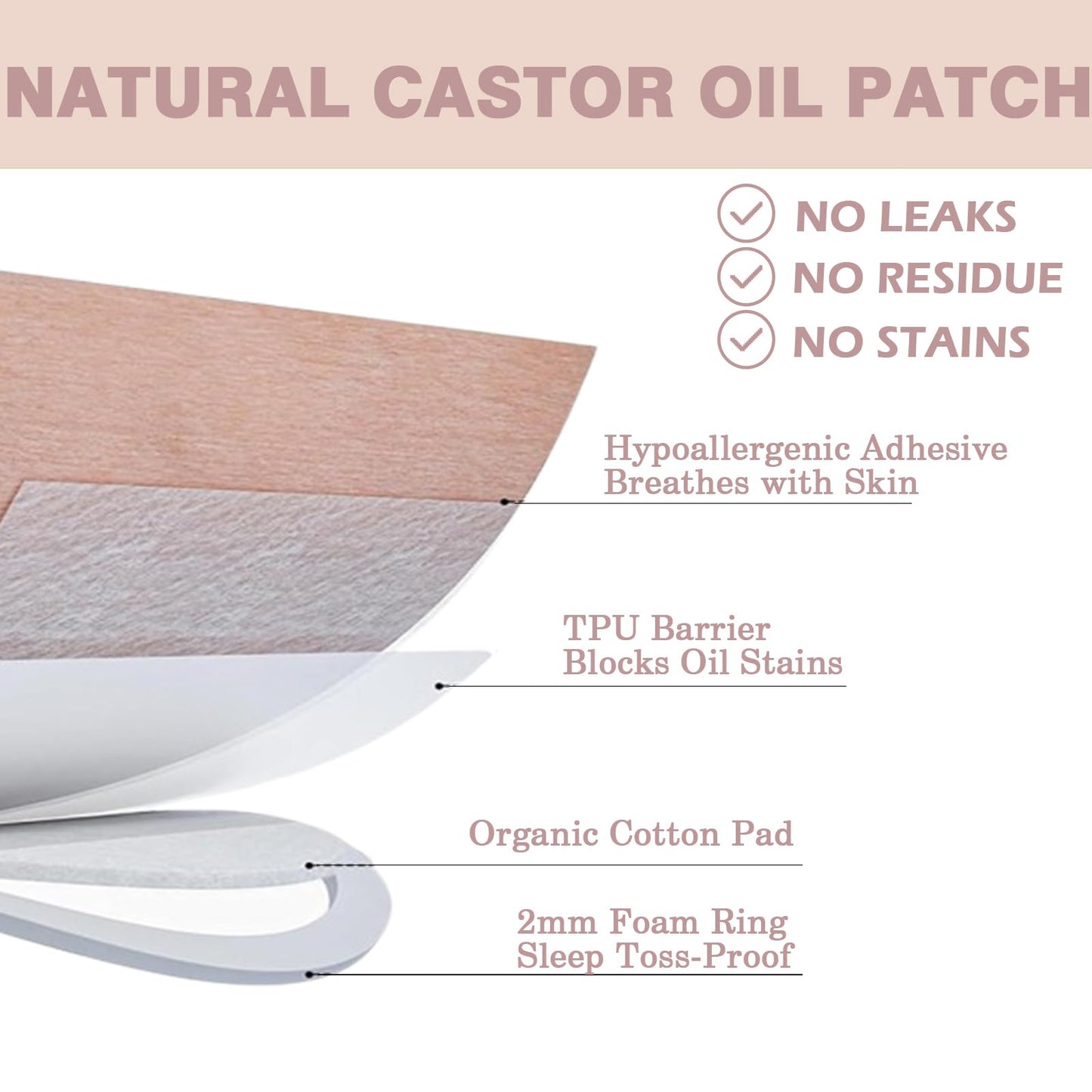 50PCS Castor Oil Patches Square, Carrier Patches for Castor Oil | Medical-Grade Self-Adhesive Pads | Belly Button Patch for Caster Oil, Portable Breathable Anti Leakage Anti-Slip No Wash