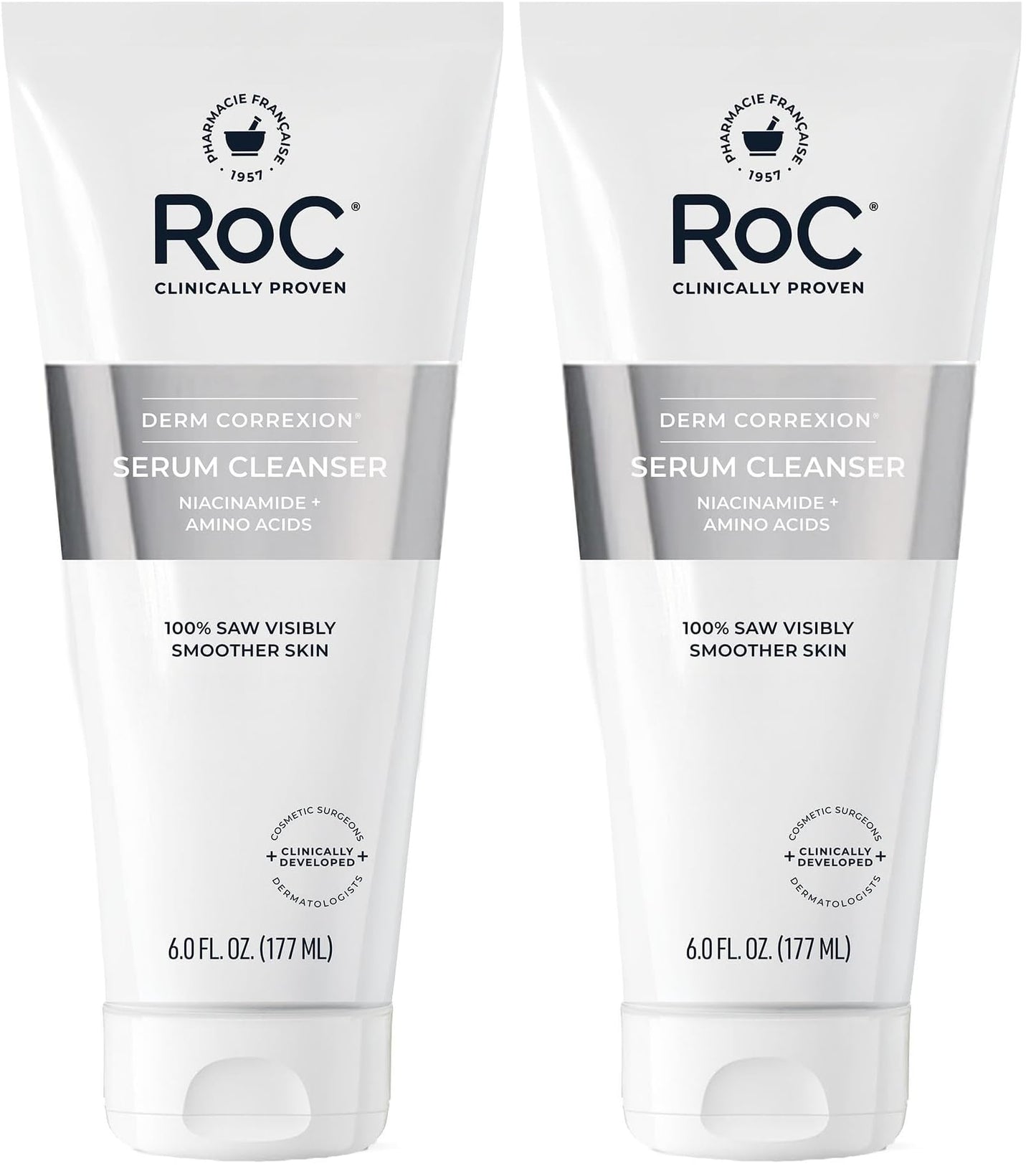 RoC Retinol Correxion Deep Wrinkle Serum Facial Cleanser with Niacinamide for Anti-Aging & Fine Lines,Makeup Remover,Ophthalmologist Tested Skin Care,6 oz,(Pack of 2)